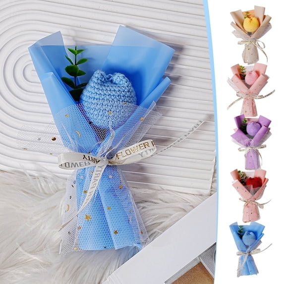 kladzum Fake Flowers Mini Yarn Bouquet Small Flower Bouquet Finished Product Knitted Hand Woven Mother's Day Gift Matching