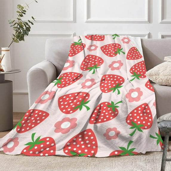 kladzum Fleece Blanket Cute Strawberry Gifts Ideas for Women Girls Soft Lightweight Throw Blanket for Couch Sofa Bed Traveling Camping Gifts