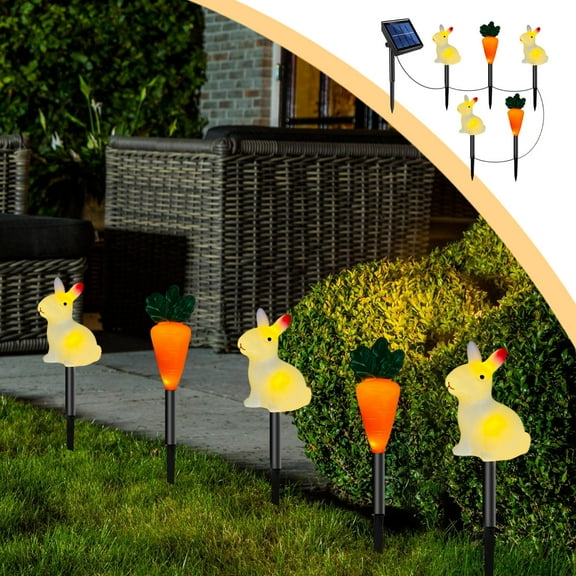 kladzum LED Easter Solar Lights Easter Bunny Carrot Stake Lights Solar Ground Lights One Tow Five Easter Eggs Lights Yard Stake for Garden Yard Outdoor Decor