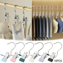 kladzum Laundry Hook Hangers Clothes Hanger Clips for Closet Organizer Socks Towels Clips Heavy Duty Clothespins Bulks Clothes Hanger Clips Stainless Steel Hook Clip with Hook Storage Clips 15PCS