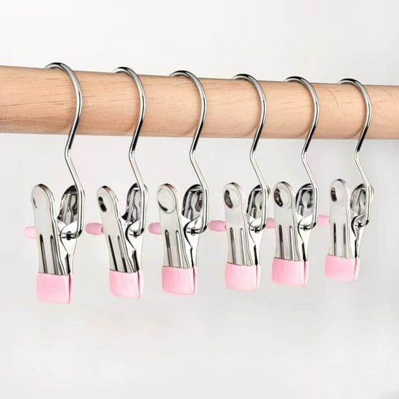 kladzum Laundry Hook Hangers Clothes Hanger Clips for Closet Organizer Socks Towels Clips Heavy Duty Clothespins Bulks Clothes Hanger Clips Stainless Steel Hook Clip with Hook Storage Clips 15PCS