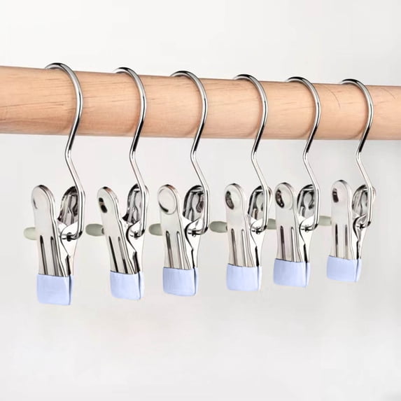 kladzum Laundry Hook Hangers Clothes Hanger Clips for Closet Organizer Socks Towels Clips Heavy Duty Clothespins Bulks Clothes Hanger Clips Stainless Steel Hook Clip with Hook Storage Clips 15PCS
