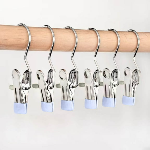 kladzum Laundry Hook Hangers Clothes Hanger Clips for Closet Organizer Socks Towels Clips Heavy Duty Clothespins Bulks Clothes Hanger Clips Stainless Steel Hook Clip with Hook Storage Clips 15PCS