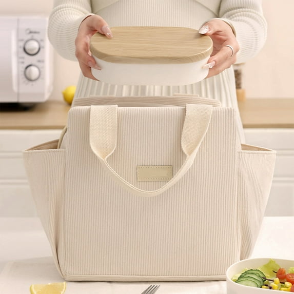 kladzum Lunch Bag for Women Men Cute Corduroy Lunch Tote Bags Reusable Insulated Lunch Box Large Capacity Reusable Insulated Cooler for Work Picnic or Travel