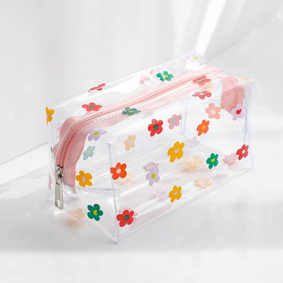 FAMTKT Makeup Bag Clear Makeup Bag Transparent Travel Portable Mini Wash Storage Bags Flower Print Women Zipper Cosmetic Bag, Cosmetic Bag