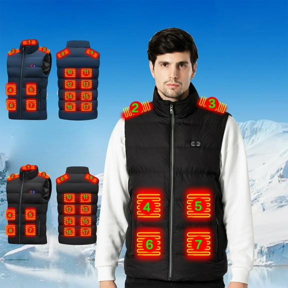 kladzum Mens Heated Vests 17 Heating Areas Heated Waistcoat for Men Women, Unisex Winter Heated Waistcoat for Men Women, Lightweight USB Electric Heated Clothing Waistcoat with 3 Heating