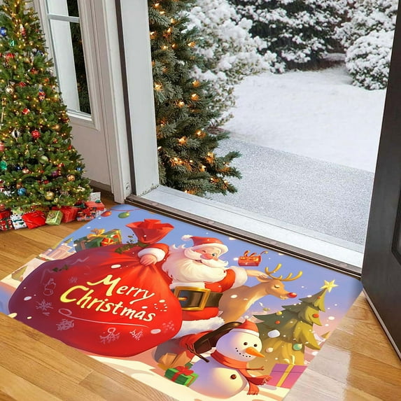 kladzum Merry Christmas! Christmas Theme Doormat Nonslip Door Mat 23.6"x15.7" Household Floor Mats Christmas Decoration Rug Foot Mat Dirt Proof Small Carpet, Holiday Home Room Decor
