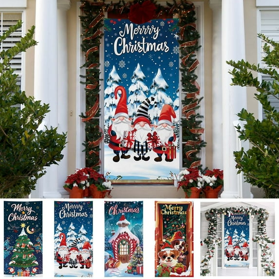 Merry Christmas Door Cover 6.7x3 Ft Exquisite Printed Door Curtains Decorations Background Door Covers Hanging Fabric Winter Holiday Decor