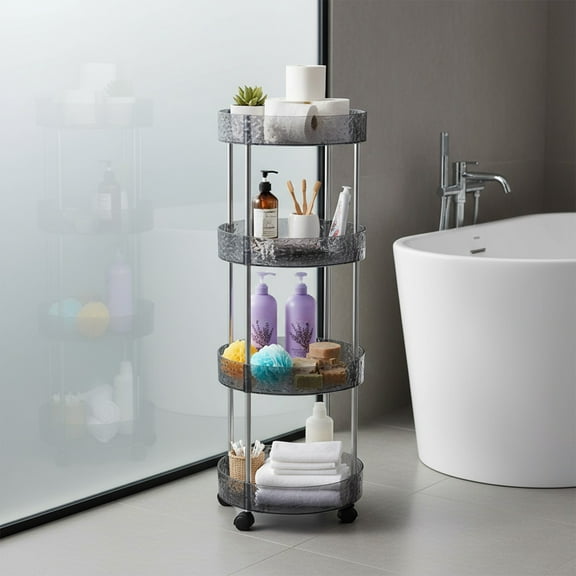 kladzum Multi-Layer Storage Rolling Cart Movable Storage Shelves, Portable Round Storage Carts with Wheels Transparent Storage Cart for Kitchen, Bathroom, Living Room, 4-Tier