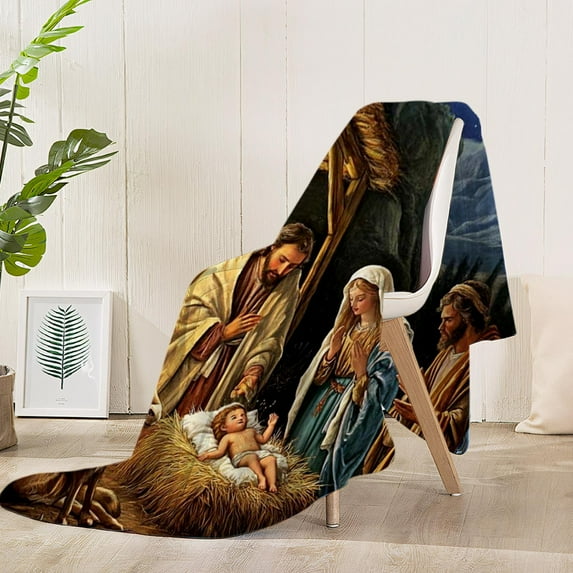 kladzum Nativity Blanket Flannel Printed Throw Blanket 39.3"x27.5" Soft Cozy Warm Christmas Throw Blanket Multifunction Blankets for Sofa, Bed, Chair, Office, Bedroom, Holiday Gifts