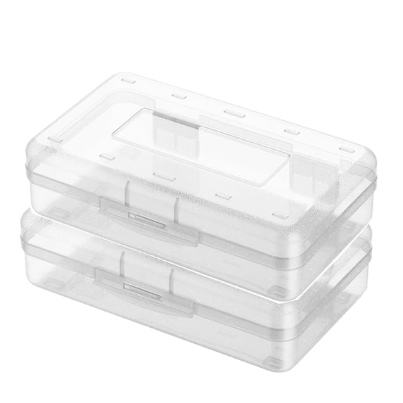 kladzum Pencil Case, 2PC Large Clear Pencil Boxes, Plastic Crayon Marker Box with Snap-tight Lid, Plastic Storage Container, Office Supplies Storage Organizer Box