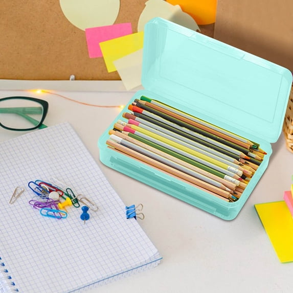 kladzum Pencil Case, Plastic Pencil Box, Clear Crayon Box Marker Pen Organizer, Large Capacity Storage Container with Snap Lid Stackable and Stylish Office Supplies Storage Organizer Box