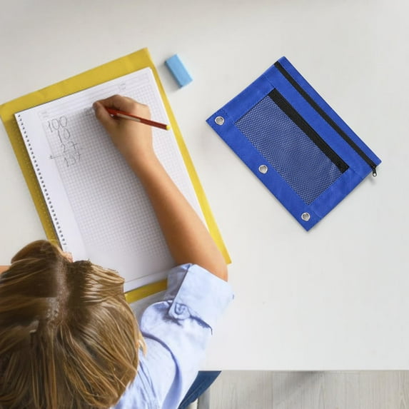 kladzum Pencil Pouch for 3 Ring Binder, Zipper Pencil Case Bag Holder, Small Clear Window Pen Case Organizer 3 Hole Pen Bag Office Stationery Organizer