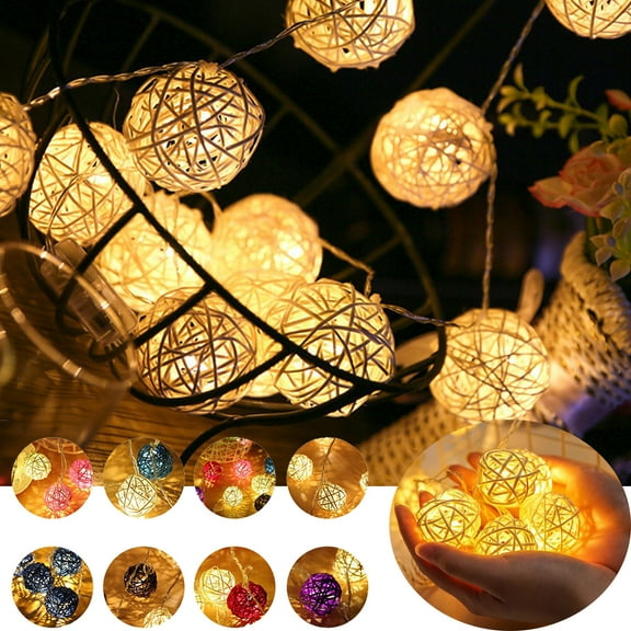 kladzum Rattan Ball Decorative Christmas Lights 9.84Ft 20 LED Lights, Wedding Party String Lights Round Balls Lamp Exquisite Christmas Decorations Light, Home Room Holiday Decor