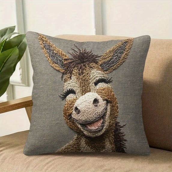 kladzum Short Lint Pillow Covers 18x18 Inches, Cute Two Donkeys Embroidery Decorative Throw Pillow Covers Soft Cozy Sofa Pillow Case Home Room Decor Pillowcase for Living Room, Bedroom