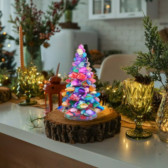 kladzum Small Christmas Tree Natural Crystal Tabletop Christmas Tree Lucky Tree Colorful Crystal Gravel Dripping Glue Christmas Decorations Holiday Gift Ornaments