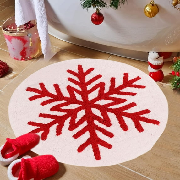 kladzum Snowflake Christmas Rug 23.6" Round Decorative Floor Mats Nonslip Rocking Chair Rugs Living Room Bedroom Bedside Small Carpet for Holiday Party Decor
