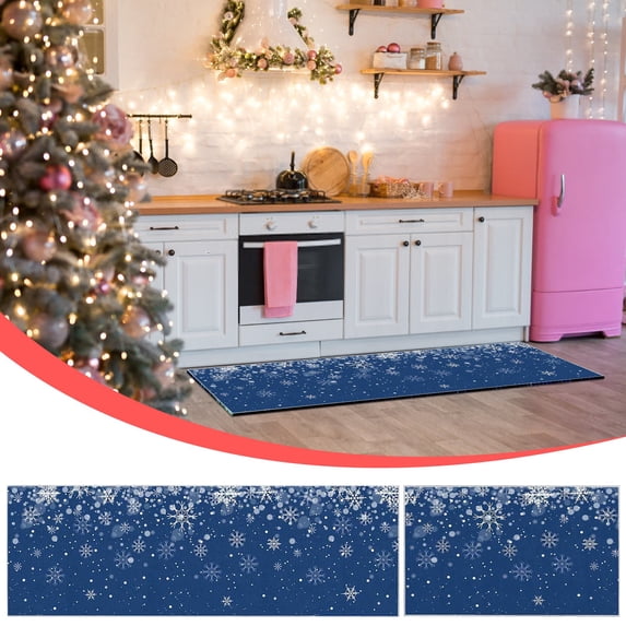 kladzum Snowflake Christmas Rug Kitchen Mat 23.6"x15.7" Christmas Non-Slip Floor Mats Winter Decorative Rugs Kitchen Mats For Floor for Entrance, Bedroom, Living Room