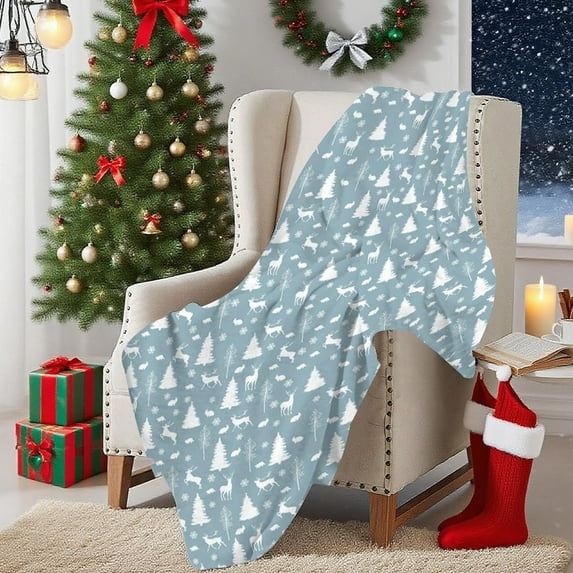 kladzum Super Soft Christmas Throw Blanket 51"x39" Warm Thickened Blanket Velet Print Xmas Tree Snowman Blankets Office Nap Cover Blanket for Sofa, Bed, Dorm, Travel, Holiday Gifts
