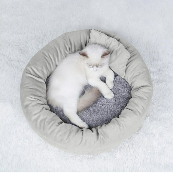 kladzum Three-piece Set Of Round Dog Kenne Plush Dog Mattress Thickened Dog Kennel Mat for Fall and Winter with Pillow Around It Suitable for Puppy Curls Sleeping, Dog Bed