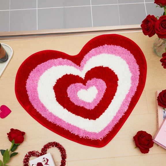 kladzum Valentine's Day Bath Rug Heart Shaped Bath Mat Decorative Love Shower Rugs Front Door Mat Carpet Floor Rug for Home Kitchen Living Room Bedroom Bathroom Decor