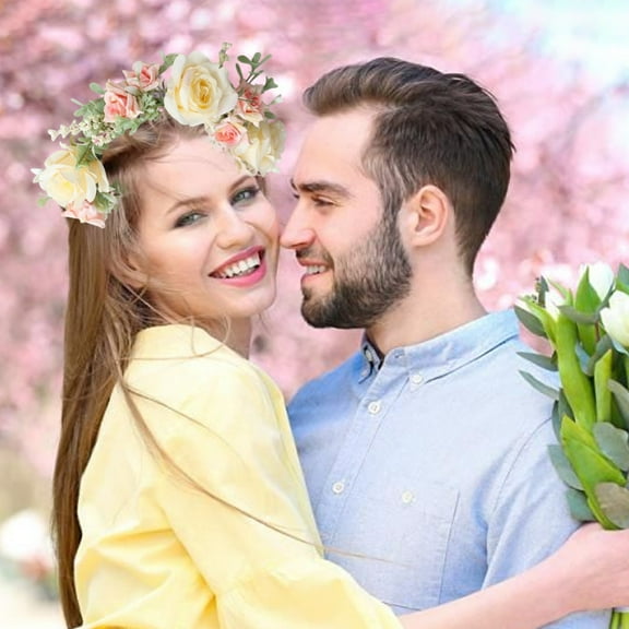 kladzum Valentine's Day Flower Wreath Headband Rose Wreath Flower Crowns Wreath Headband Flower Crowns Hair Wreath Accessories for Women Xmas Wedding Festival Party
