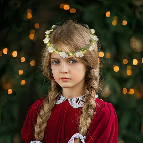 kladzum Valentine's Day LED Headbands Holiday Flower Wreath Headband Red Love Heart Light Up Head Hoop Valentines Day Hair Accessories Day Party Supplies