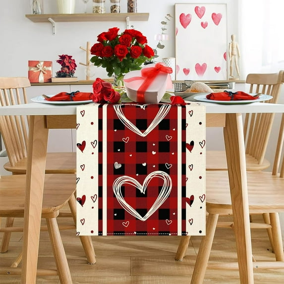 kladzum Valentine's Day Table Runner Colorful Love Table Flag Valentine's Day Restaurant Living Room Tabletop Decoration Wedding Anniversary Ambience Valentines Day Decorations