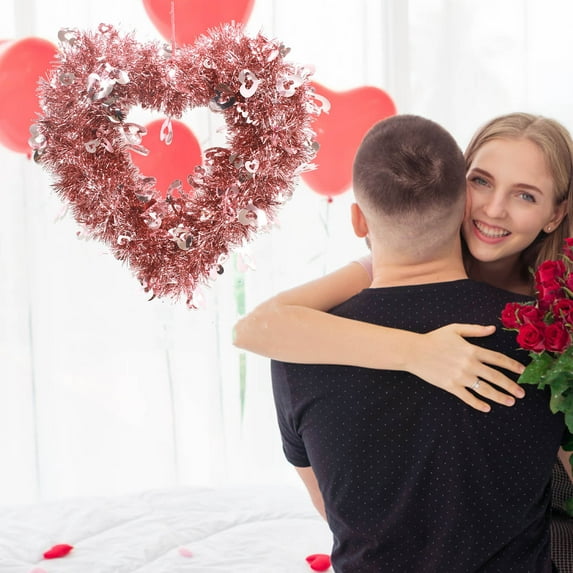 kladzum Valentines Day Decor, Wreaths for Front Door Outside Valentine Decorations Home Heart Shaped Wreath for Outdoor Valentine's Day Wreath Valentine's Day Wedding Car Decoration