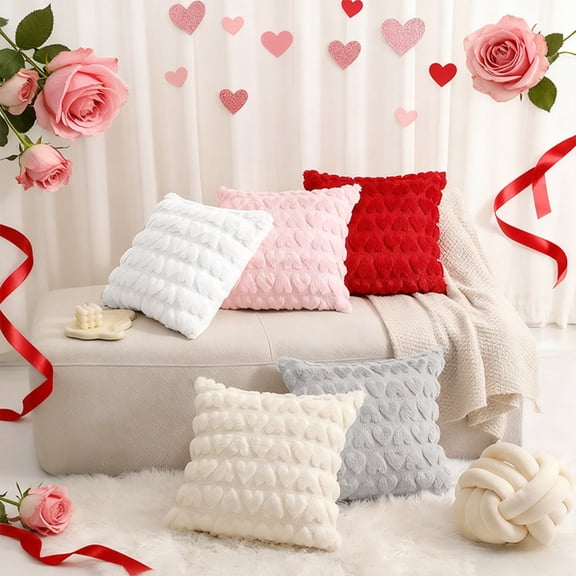 kladzum Valentines Pillow Covers Snow-White Quilted Heart-Shaped Throw Pillow Cover 16x16 Inches, Super Soft Cozy Pillow Case Valentines Day Decorations Pillowcase for Sofa, Bed