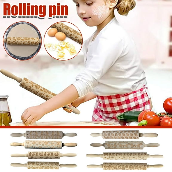 kladzum Wooden Rolling Pin, Easter Bunny Carrot Rolling Pin Printed Dough Roller for Baking, 13.78x1.57inch Rolling Pin for Easter Decorations DIY Kitchen Tool Baking Supplies