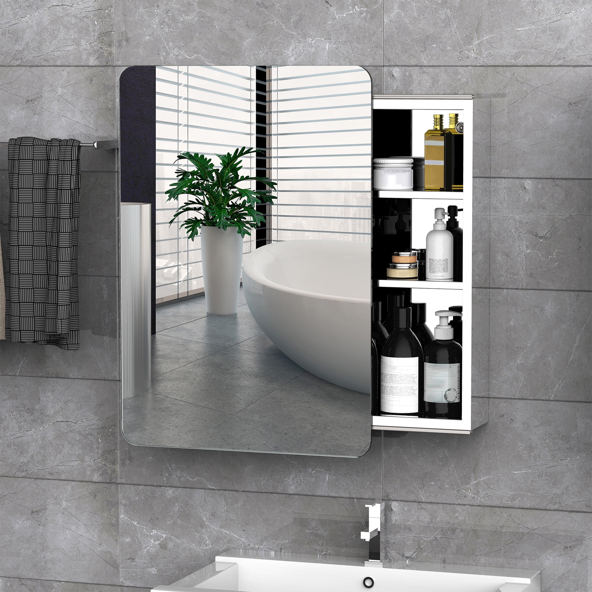 Stainless Steel Wall Mount Medicine Cabinet with Sliding Mirror Door