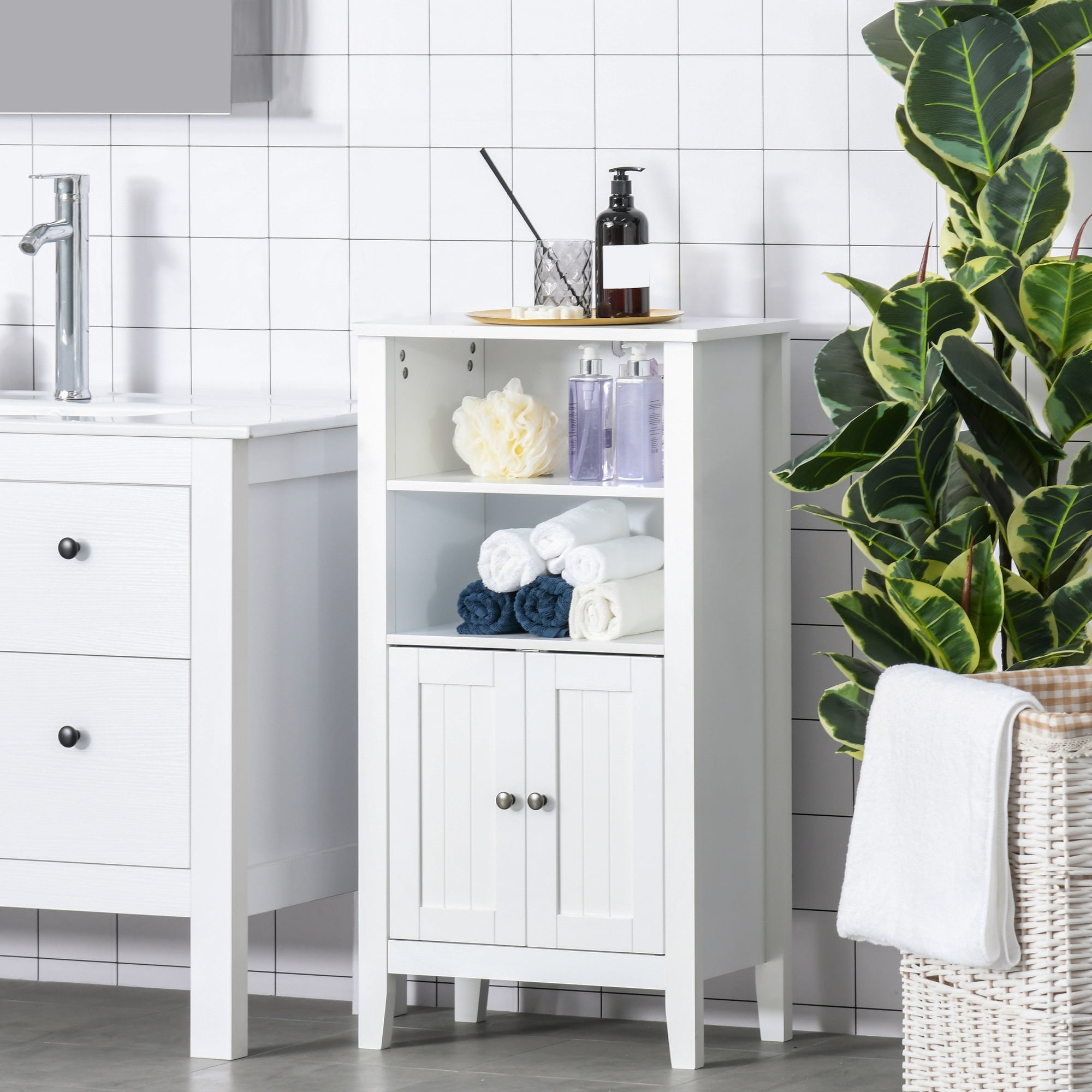 kleankin Bathroom Floor Cabinet, Wooden Bathroom Cabinet with 2 Open ...