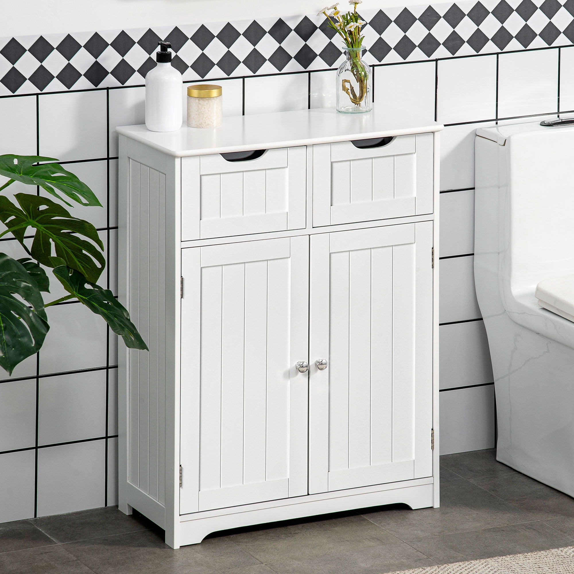 White Lockable Living Room Cabinet with Adjustable Shelving