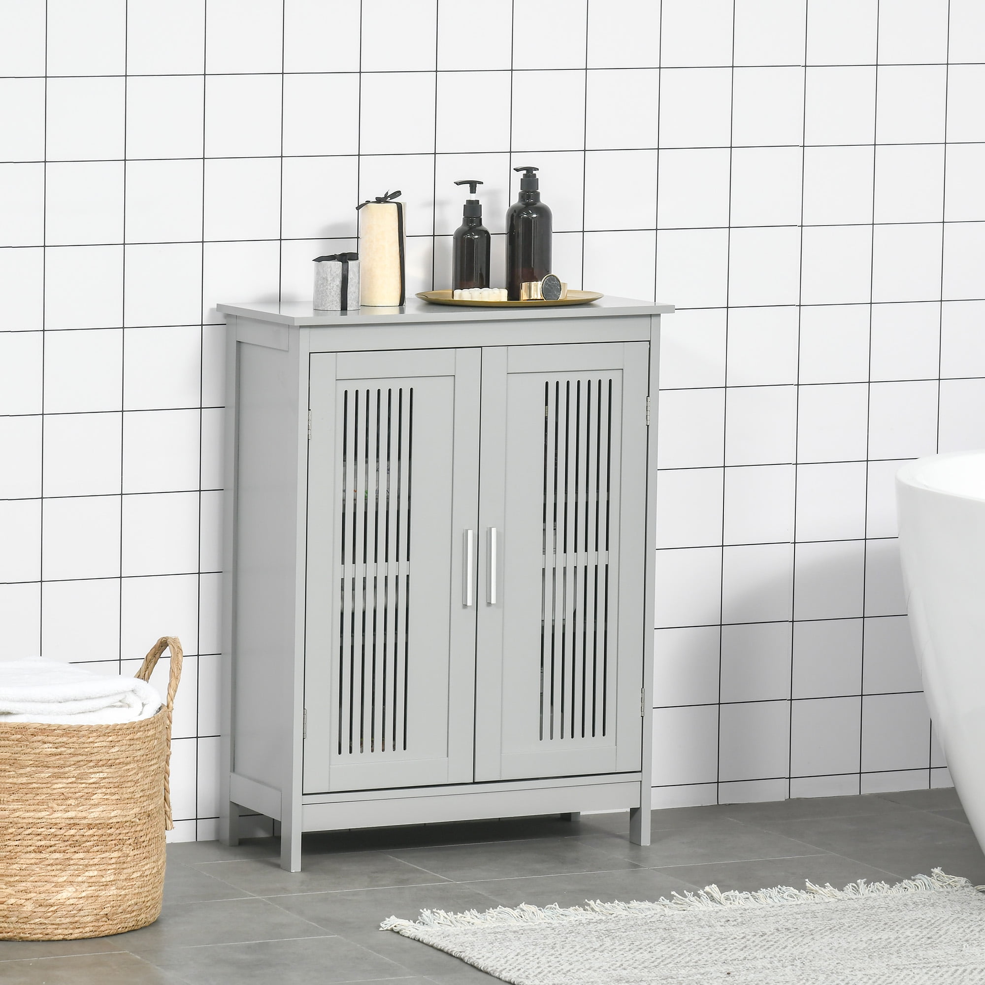 kleankin Freestanding Bathroom Floor Cabinet for Small Spaces, Modern Linen Storage with 3 Tier ...