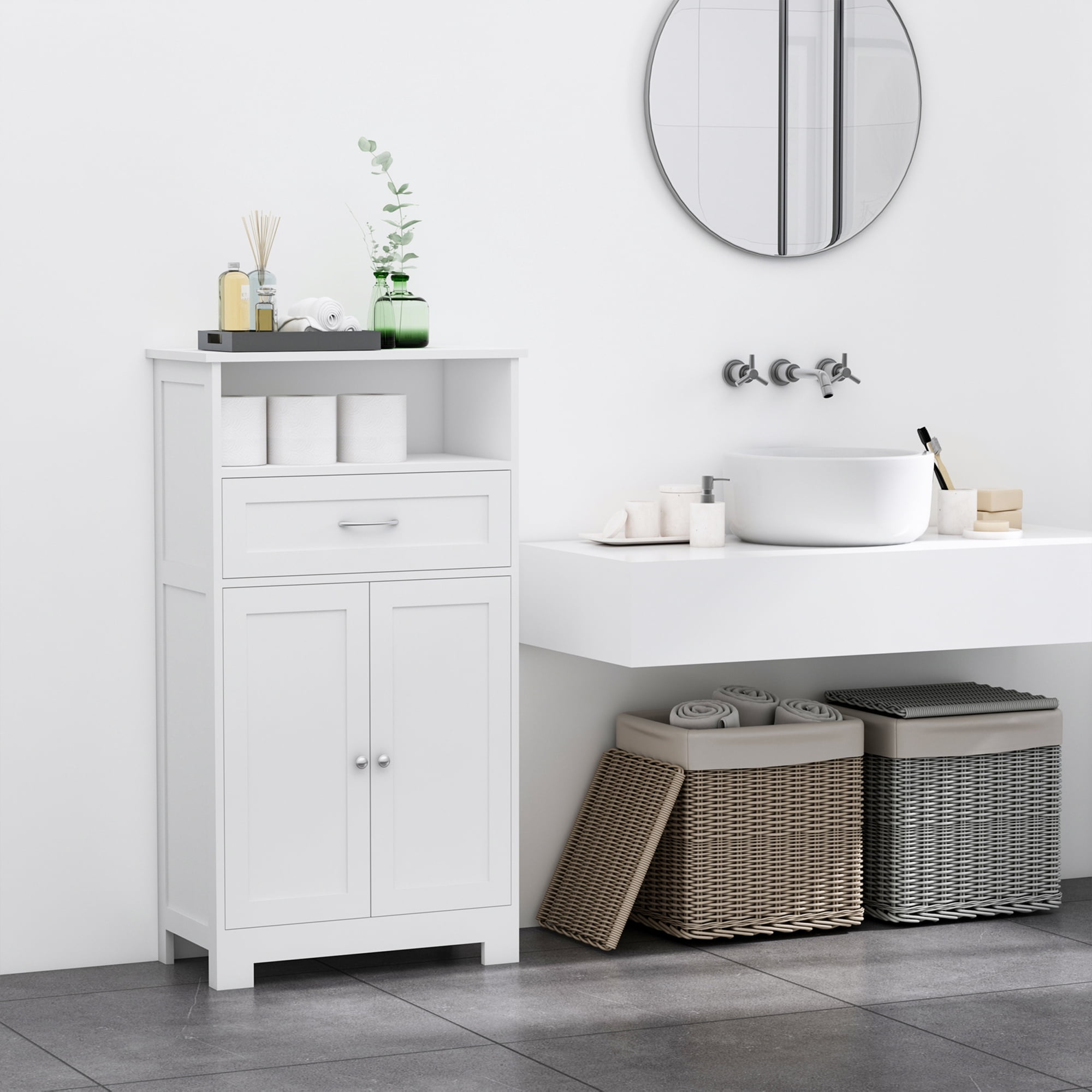 White Modern Freestanding Cabinet with Adjustable Shelving