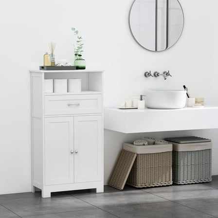 kleankin Modern Bathroom Floor Cabinet, Free Standing Storage Cabinet, Linen Cabinet with Drawer and Adjustable Shelf, White
