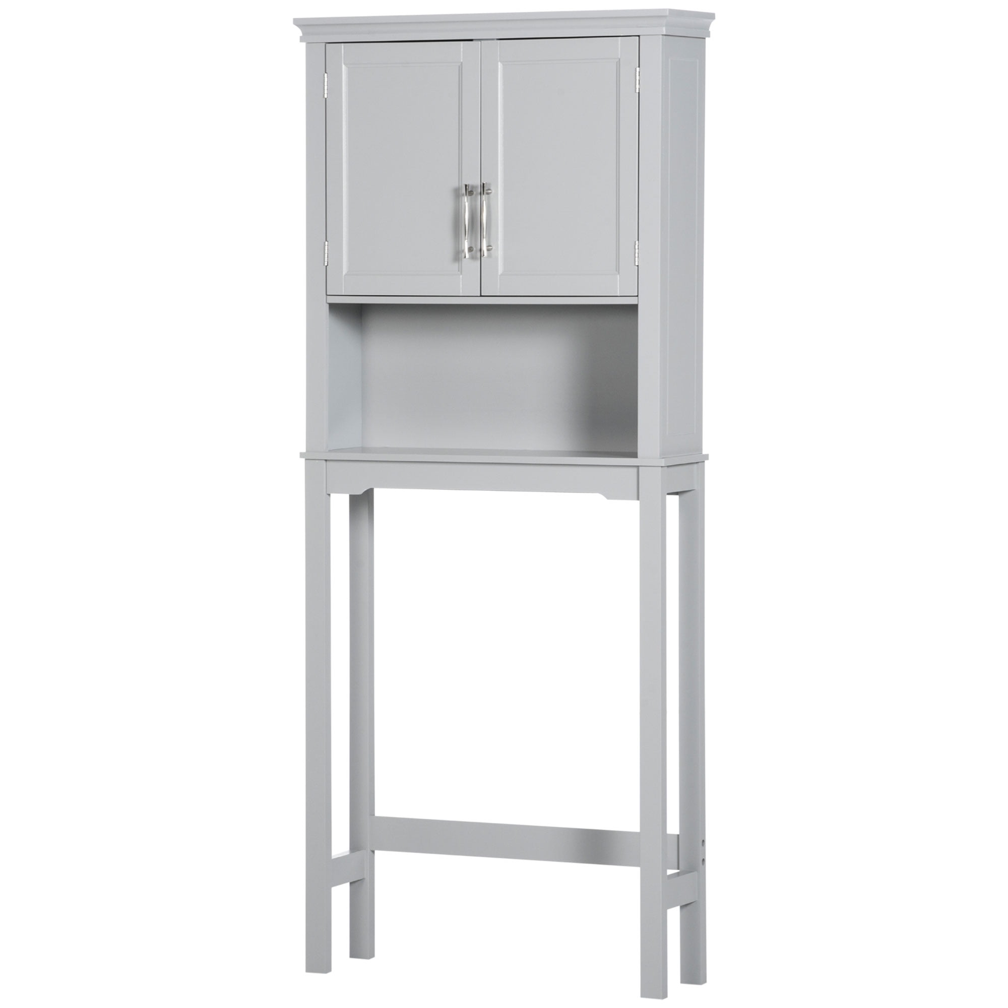 kleankin Modern Over The Toilet Storage Cabinet, Double Door Bathroom Organizer with Inner Adjustable Shelf and Open Shelf, Grey