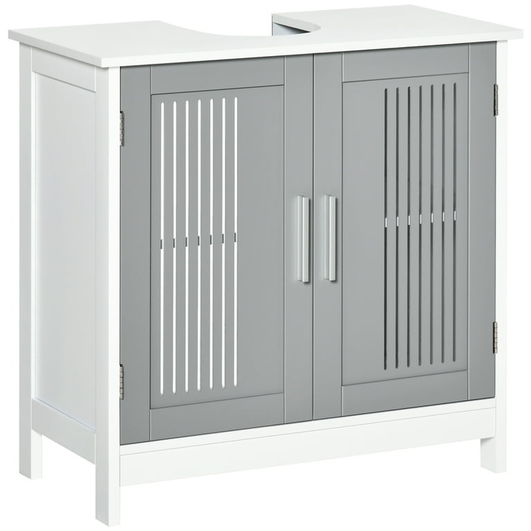 kleankin Modern Under Sink Cabinet with 2 Doors, Pedestal Under Sink  Bathroom Cupboard with Adjustable Shelves, gray