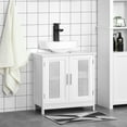 thumbnail image 1 of kleankin Modern Under Sink Cabinet with 2 Doors, Pedestal Under Sink Bathroom Cupboard, Bathroom Vanity Cabinet with Adjustable Shelves, White, 1 of 10
