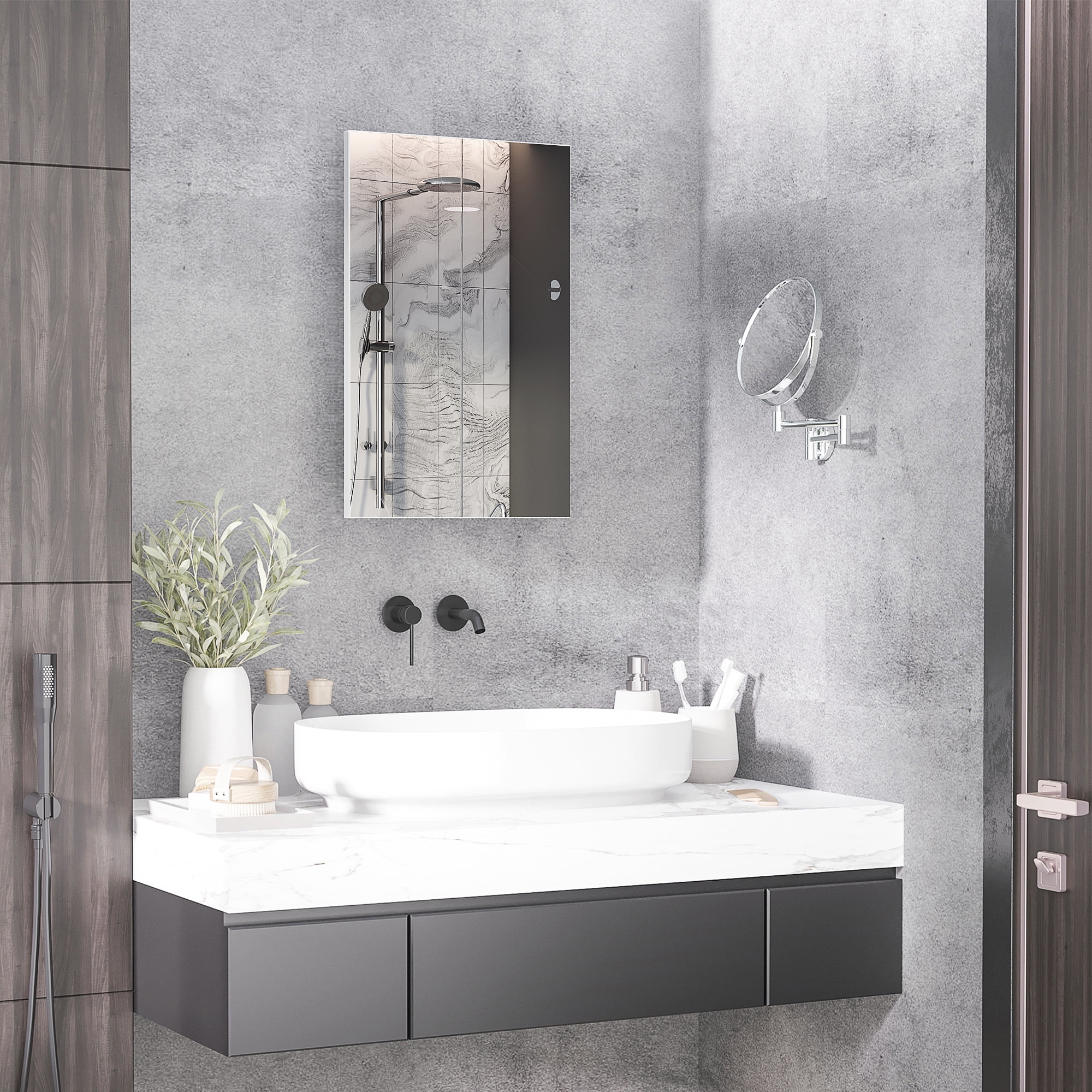 White Recessed Medicine Cabinet with Mirror and Storage Shelves