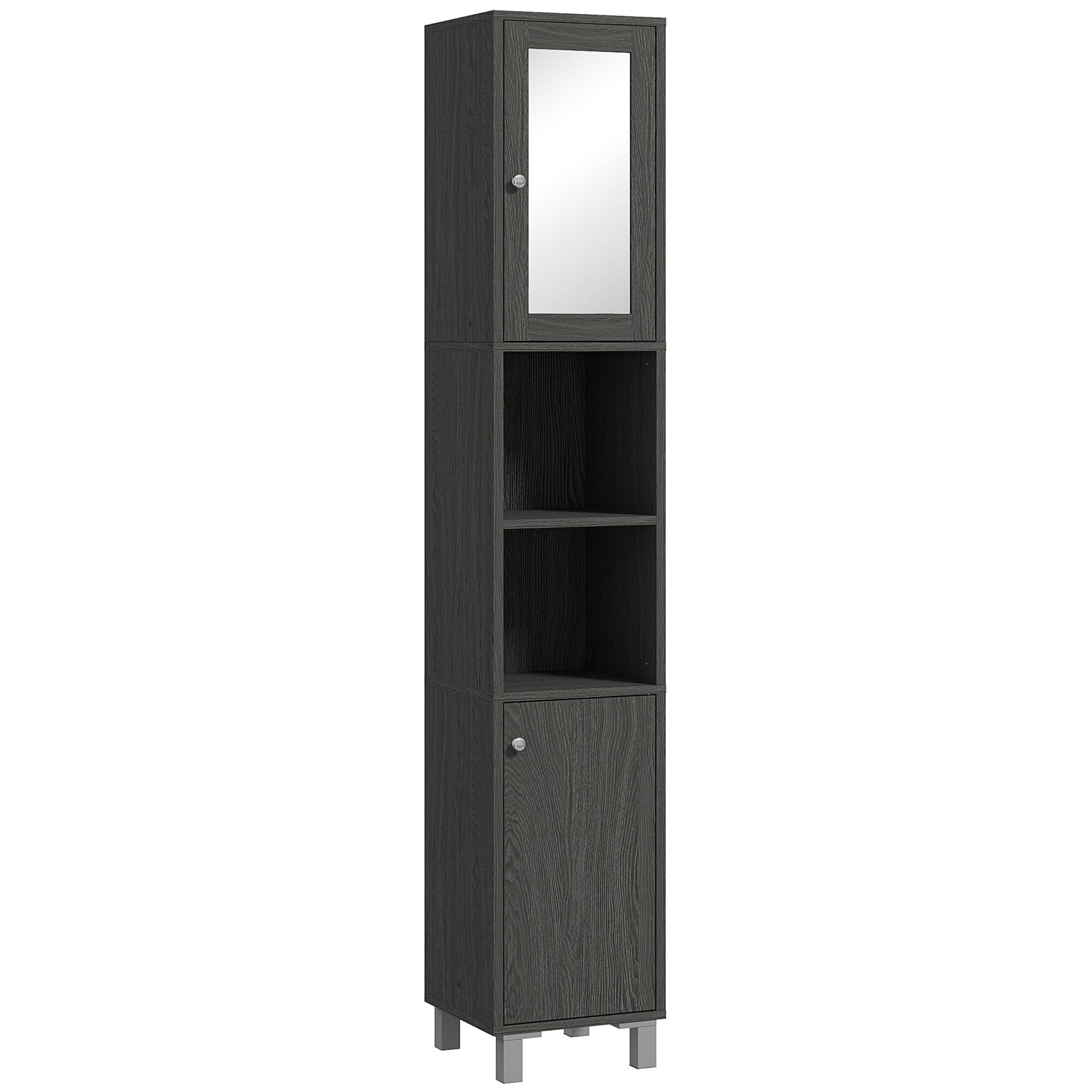 kleankin Tall Bathroom Storage Cabinet with Mirror, Wooden Freestanding ...