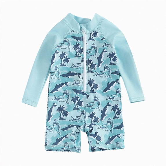 kmaduk Baby Boy Swimsuit Rash Guard Shirts Toddler Boy Swimwear Full Zipper UPF 50+ Sun Protection Infant One Piece Bathing Suit (Light Blue, 3-6 Months)