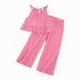 thumbnail image 1 of kmaduk Baby Girl Clothes Toddler Girl Summer Outfits Sleeveless Ruffle Halter Tops Wide Leg Pants Kids Clothing Set Hot Pink,Size 6-7 Years, 1 of 4