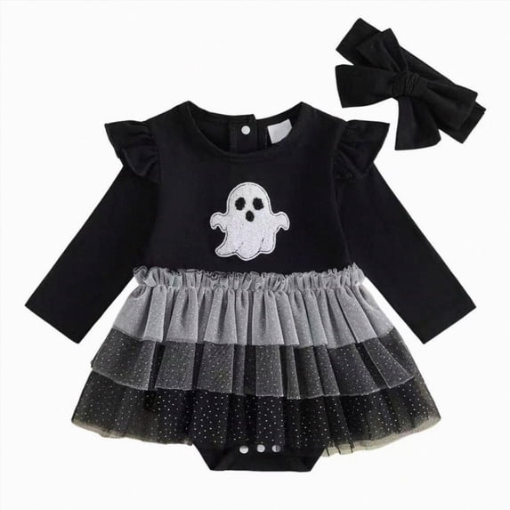 kmaduk Baby Girl Fall Winter Clothes Long Sleeve Romper Dress + Socks + Headband Newborn Infant Cute Casual Outfits (Black,0-3 Months)