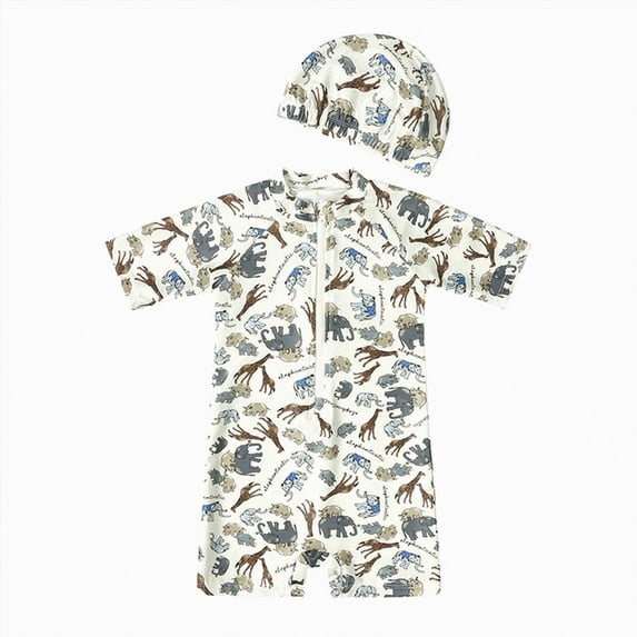 kmaduk Baby Rash Guard Swimsuit Boy Girl with Sun Hat Infant Short Sleeve One Piece Zipper Sunsuit Toddler Swimwear (White, 4-5 Years)