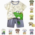 thumbnail image 1 of kmaduk Boy Toddler Baby Summer Clothes 3 6 12 18 24 Months 2T 3T 4T 5T Boys Outfits Short Sleeve Patchwork T-Shirt & Solid Shorts Set Pink Size 6-12 Months, 1 of 2