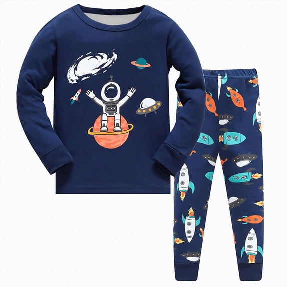kmaduk Boys Pajamas 100% Cotton Planet Pjs Toddler 2 Piece Sleepwear Kids Clothes Set Size 3t -10t (Dark Blue, 7-8 Years)