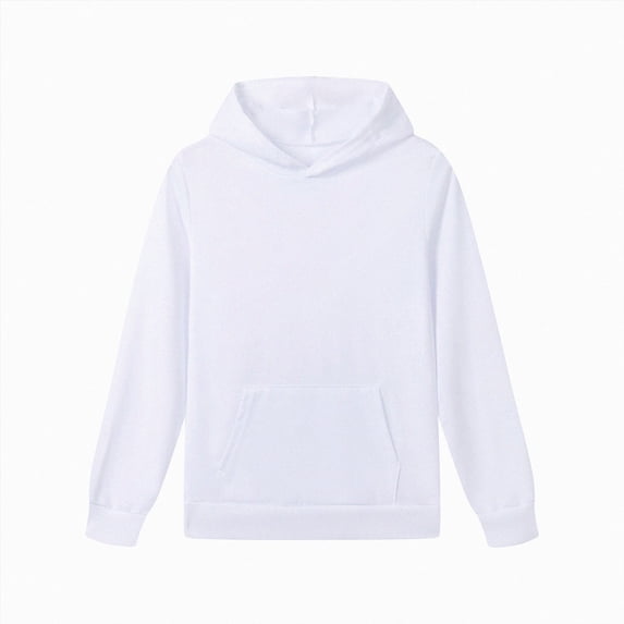 kmaduk Boys Pullover Hoodies Soft Solid Classic Pull-On Hooded Sweatshirts for Kids (3-14 Years) (White, 9-10 Years)