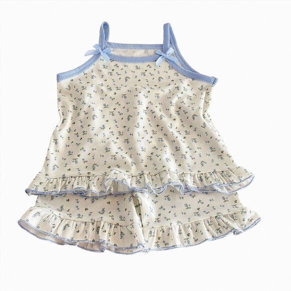 kmaduk Girls Toddler Baby Summer Clothes 3 6 12 18 Months 2T 3T 4T 5T Girls Outfits Sleeveless Tank Top and Shorts Set Blue,Size 6-12 Months